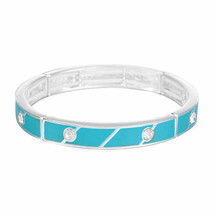 Gloria Vanderbilt Ladies Stretch Bracelet Blue Enamel W Clear Stone Silver Tone - £14.22 GBP