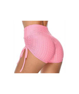  Wide Waistband Shorts High Rise   Ruched Shorts Honeycomb Textured Pink... - $20.75