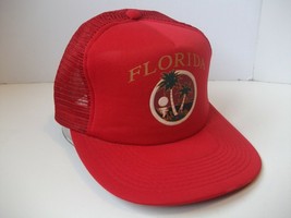 Florida Palm Tree Beach Moon Water Hat Vintage Red Snapback Trucker Cap - £11.98 GBP