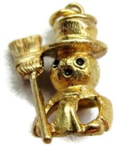 3D Charm Snowman Broom Gold Plated 925 Sterling Silver Pendant Patina Vintage - £28.79 GBP