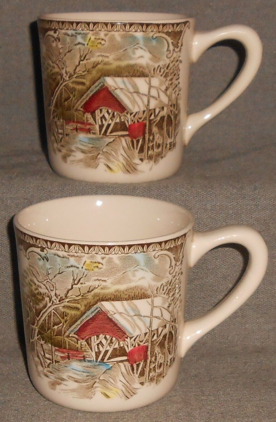 Set (2) Johnson Brothers FRIENDLY VILLAGE PATTERN Handled Mugs MADE IN E... - $39.59