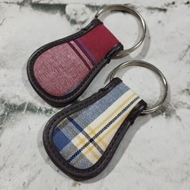 Plaid Tab Keychains Lot Of 2 Red Blue Classic Minimalist Fabric Wrapped  - $14.84