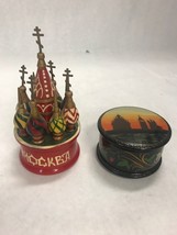 2 pieces Russian Black Lacquer Painted Fairy Tale Trinket Box Castle MOCKBA - £31.64 GBP