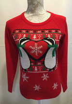 LOL VIINTAGE Women Chirstmas Holiday Red White Penquin Ugly Sweater X-Small XS  - £23.96 GBP