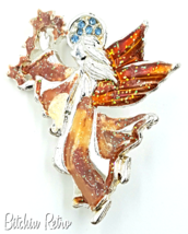 AAi Christmas Angel Brooch,Silver and Amber Tones, Holiday  - £8.63 GBP