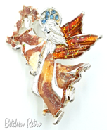 AAi Christmas Angel Brooch,Silver and Amber Tones, Holiday  - £8.79 GBP