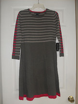 Jessica Howard New Taupe/Pink/Olive Striped 3/4 Sleeve Flared Sweater Dress   S - £17.72 GBP