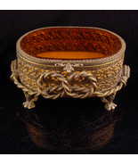 Antique LARGE Amber GLass Ormolu jewelry casket Gold Footed Vanity Box a... - $125.00