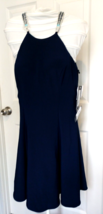Betsy &amp; Adam Midi Halter Navy Dress Size 6 Jewel Straps Party Prom Cruis... - £32.18 GBP