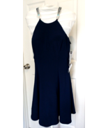 Betsy &amp; Adam Midi Halter Navy Dress Size 6 Jewel Straps Party Prom Cruis... - $56.08 CAD