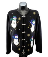 Snowman Christmas Cardigan Sweater Crystal-Kobe Black Silver Metal Hooks... - $360.79 MXN