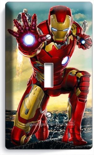 IRONMAN SUPERHERO SINGLE LIGHT SWITCH WALL PLATE COVER BOYS BEDROOM ART IRON MAN