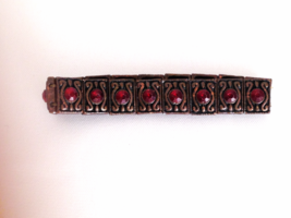 Stretch Bracelet Bronze Tone Links with Red Glass Crystals Fashion Jewelry - £6.76 GBP