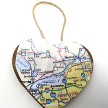 New York Canada Wood Heart 3&quot; Montreal Rochester Syracuse Christmas Orna... - £7.11 GBP