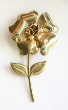 Fabulous Long Stem Flower Gold-tone Brooch 1960s vintage 3&quot; - £9.74 GBP