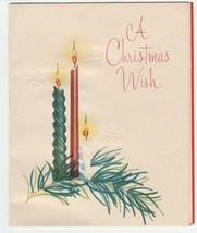 Vintage Christmas Card Candles Embossed Snowflakes Mid-Century American Greeting - £5.44 GBP