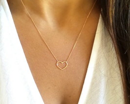Heart Necklace 14K Rose Gold 585 Solid Gold Adjustable Length - £149.45 GBP