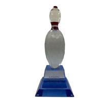 Large Crystal Bowling Pin Trophy Used  Red Blue Clear Heavy Inscribed - £59.34 GBP