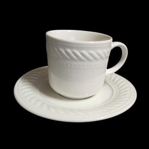 Gibson IMPERIAL BRAID Coffee Cup and Saucer 8oz  Embossed White Rope Dots - $11.88