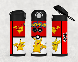 Personalized Pikachu Pokemon 12oz Kids Stainless Steel Tumbler Water Bottle - £17.20 GBP