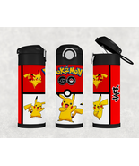 Personalized Pikachu Pokemon 12oz Kids Stainless Steel Tumbler Water Bottle - £17.38 GBP