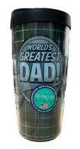 World&#39;s Greatest Dad! On Blue Flannel Traveler 16 Oz Tumbler Mug with Black Lid - £13.44 GBP