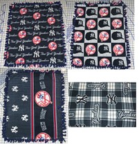 New York Yankees Fleece Baby Blanket Pet Lap Travel  30&quot;x24&quot; Navy Red Hand Tied - £34.32 GBP