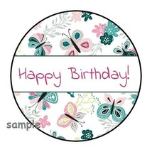 30 Happy Birthday Butterflies Flowers Envelope Seals Labels Stickers 1.5&quot; Round - £5.89 GBP