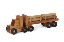 Tank Tractor Trailer Truck - Amish Handmade Solid Wood Tanker Toy With Logs Usa - £47.84 GBP
