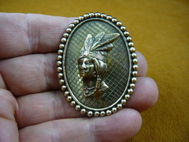 (#B-NATIVE-6) Native Woman Brass Headdress Pin Pendant Jewelry Oval - $19.62