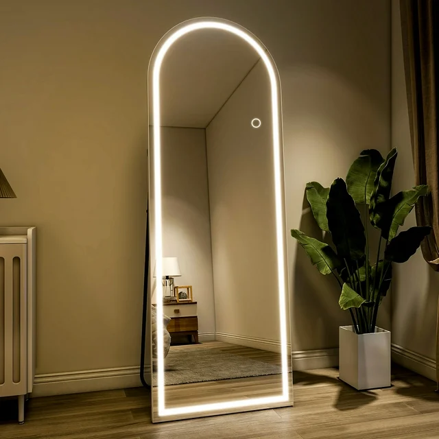 BEAUTYPEAK 64&quot; x 21&quot; LED Arched Full Length Mirror Standing Floor Mirror... - $201.64