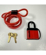 The Club Bicycle Padlock W/ Keys &amp; Cable Red &amp; Black Vtg - $24.74