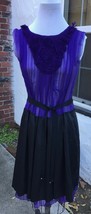 Karen Millen England Purple Black Sheer Ruffle Bib Dress Sz S sleeveless - £45.89 GBP