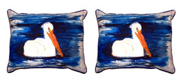 Pair of Betsy Drake Spring Creek Pelican Small Pillows 11X 14 - £54.30 GBP