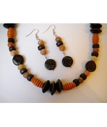 Wood Soap Stone Beaded Necklace Earrings Set Handmade Brown Butterscotch... - £55.95 GBP