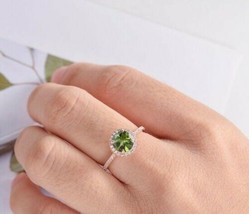 1Ct Lab-Created Green Tourmaline &amp; Cz Vintage Halo Engagement Ring in 925 Silver - £100.71 GBP