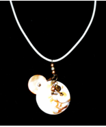 Mother of Pearl on Leather cord Necklace 22"  -- Handcrafted - $18.00