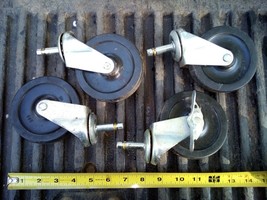 9RR08 SET OF CASTERS (2 LOCKERS) 4&quot; X 1&quot; (100X25MM) WHEELS, 4-3/4&quot; LIFT, GC - £13.13 GBP