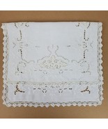 Vintage Crochet Embroidery w/ Cutouts Dresser Doily Approx 17x11 Inch Iv... - €2,27 EUR