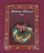 GAMZ Autumn Harvest pin wreath brooch Fall Thanksgiving pumpkins - £1.56 GBP