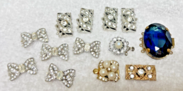 13 Vintage Rhinestone Studded Clasps Bows Pearl 1 1/8 x 1 to 3/4 x 1/2IN... - $44.55