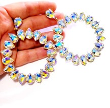 AB Iridescent Chandelier Earrings, Rhinestone Crystal 3.7 in Hoops, Pageant Brid - £33.77 GBP