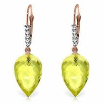 18.15 Carat 14K Solid Rose Gold Drop Lemon Quartz Diamond Earrings - £345.58 GBP
