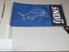 An item in the Sports Mem, Cards & Fan Shop category: NFL Detroit Lions Logo Left of Name on Blue Window Car Flag by Fremont Die
