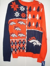 NFL Denver Broncos Busy Block Ugly Sweater Youth Size Youth Medium by FOCO - £43.45 GBP