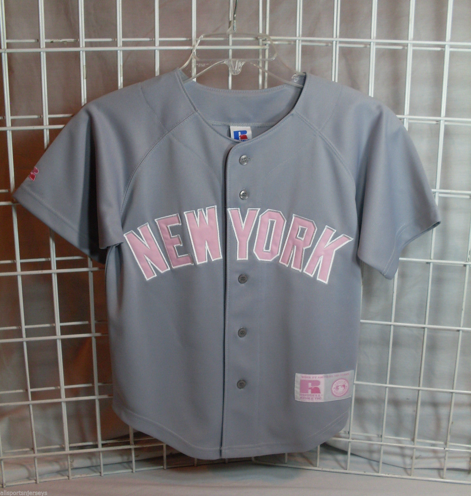 Primary image for NWT MLB RUSSEL YOUTH JERSEY - NEW YORK YANKEES GREY/ PINK - 5/6