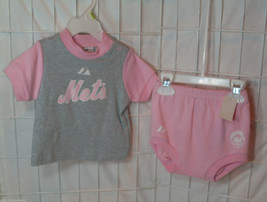 MLB New York Mets Pink and Gray 2PC T-Shirt With Bottom Shorts Set size 6/9M - £14.38 GBP