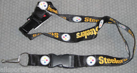 NFL Pittsburgh Steelers Logo on Black Lanyard Detachable Keyring 23&quot;X3/4... - $9.49