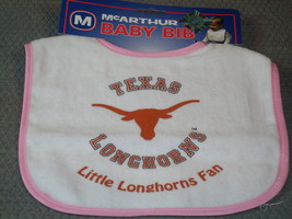 NCAA Little Texas Longhorns Fan Baby Bib White w/Pink Trim by WinCraft - £7.95 GBP