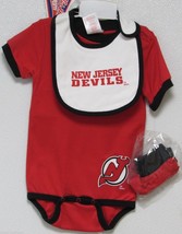 NHL New Jersey Devils 3 pack Cap Bootie Bodysuit Set 24M by Kid Athletes - £23.97 GBP